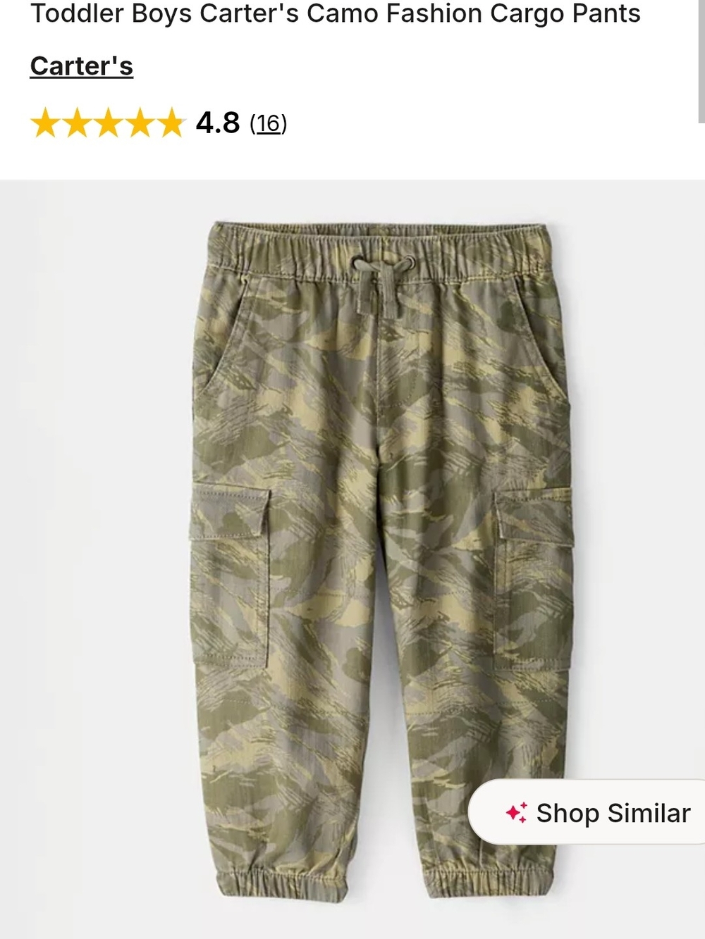 Carter's Olive Green Camo Cargo Jogger Pants